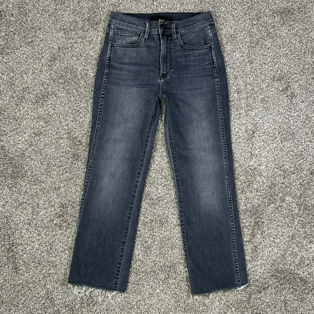 3x1 Straight Leg Fit Black Denim Frayed Raw Hem Jeans Womens 24 Dark Wash Pants